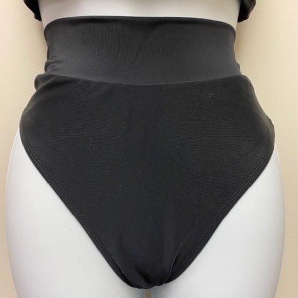 NEW Black 2 Piece Bikini Swimsuit Bandeau High Waist‎ French Cut, size XL - Picture 2 of 11